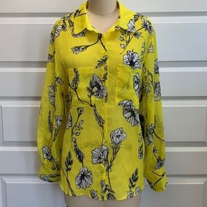 NWT Rachel Roy printed floral crinkle chiffon shirt with pockets & long sleeves